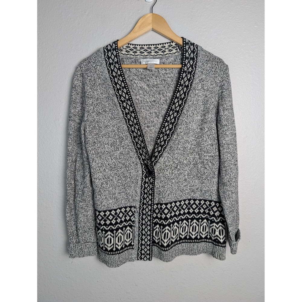 Christopher & Banks Cardigan Sweater Womens Medium Gray Geometric Open Front